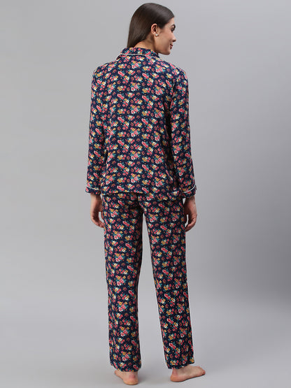 Cation Navy Floral Print Night Suit