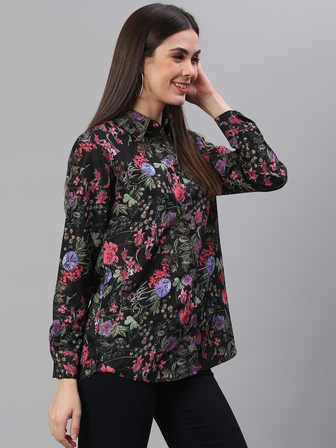 Black Floral Print Shirt