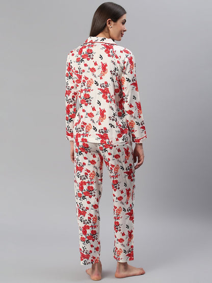 Cation White Floral Night Suit