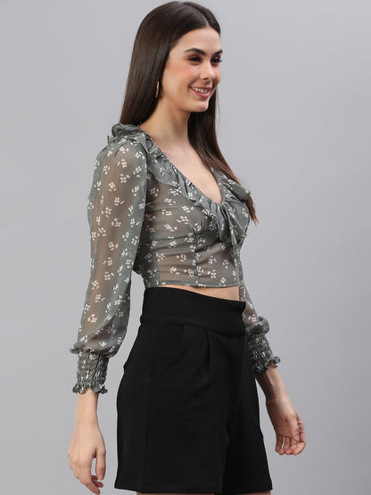 Grey Printed Top