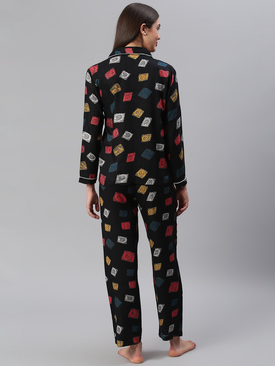 Cation Black Printed Night Suit