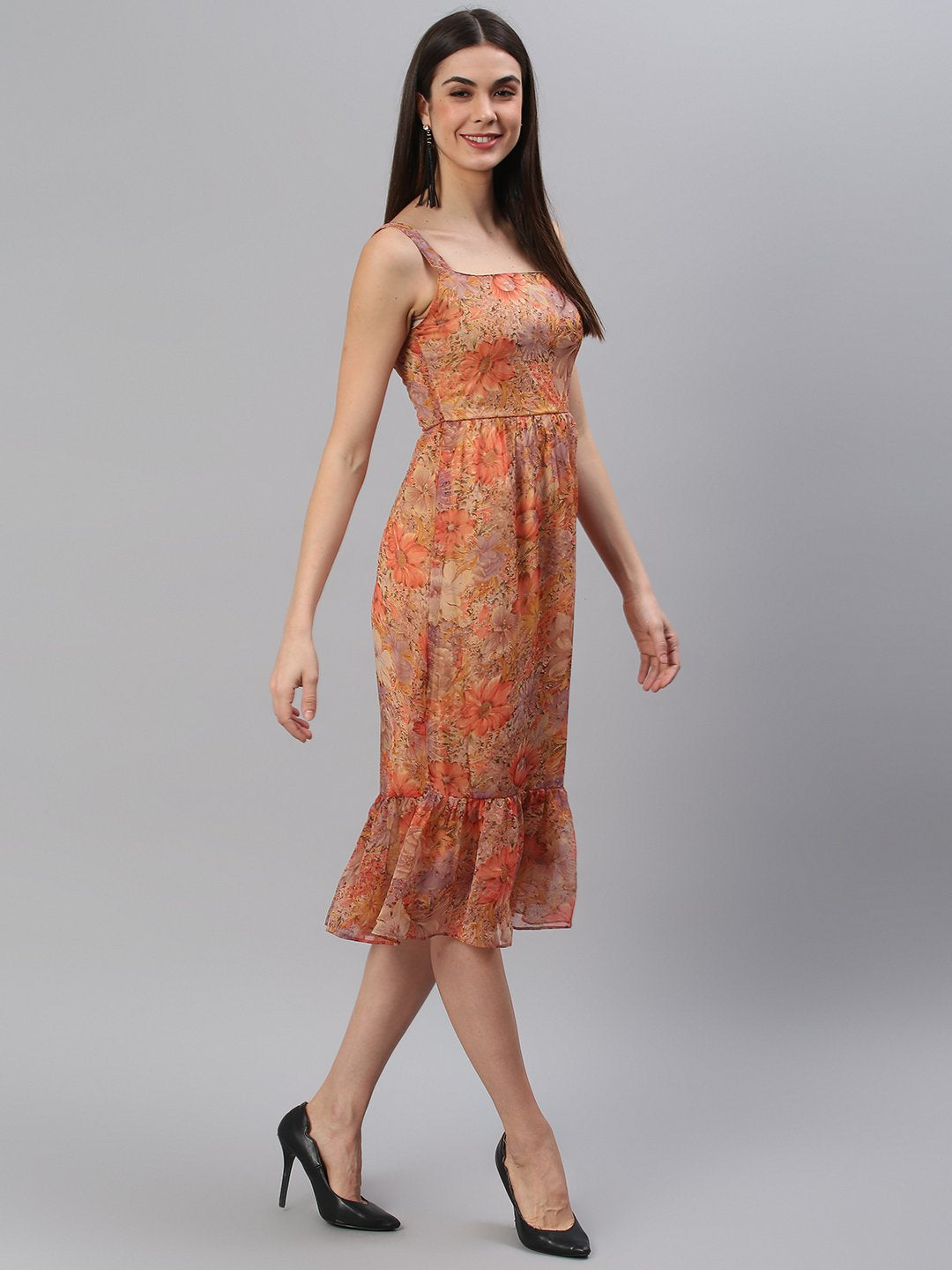 Printed Rust Midi Dress