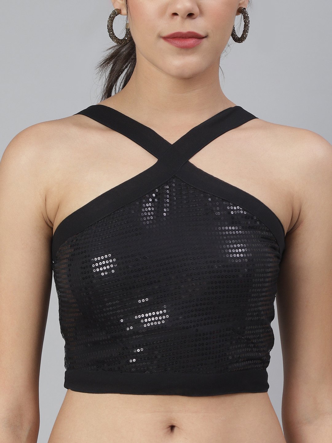 SCORPIUS Black Sequin crop top