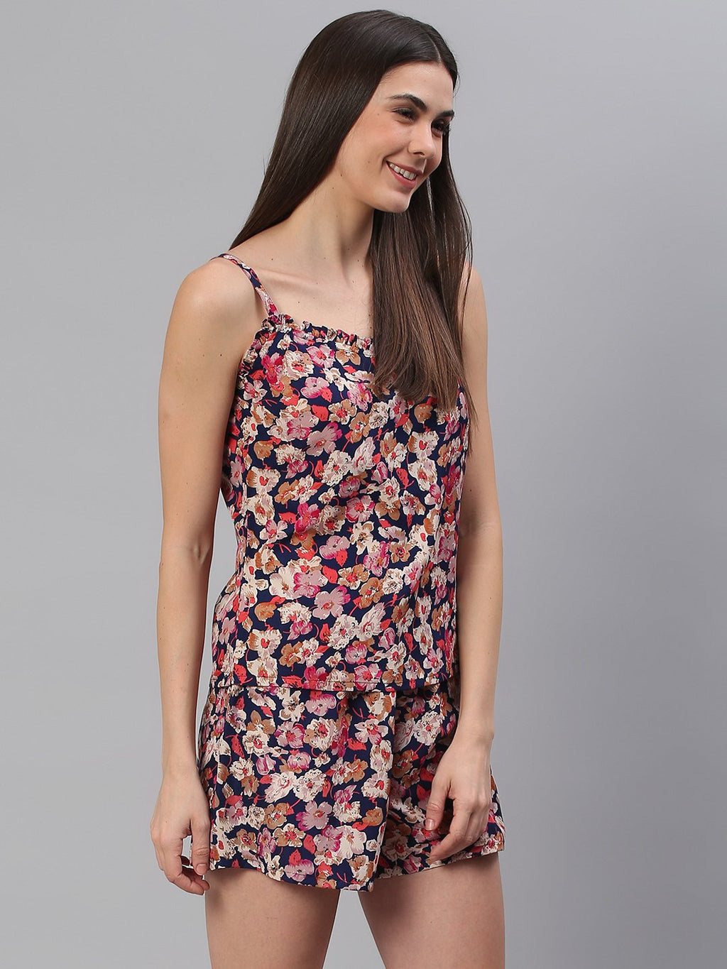 Cation Navy Pink Floral Night Suit