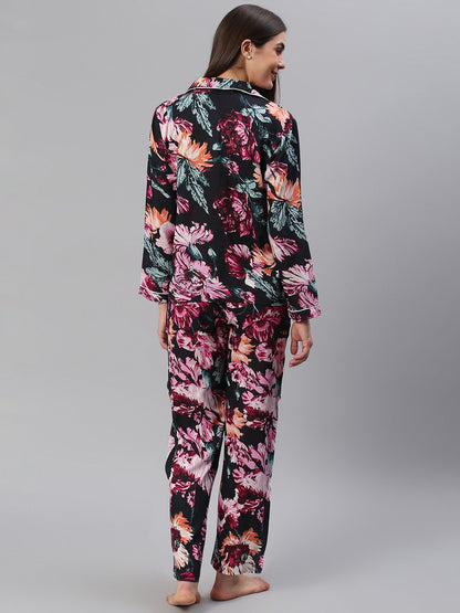 Cation Black Floral Night Suit