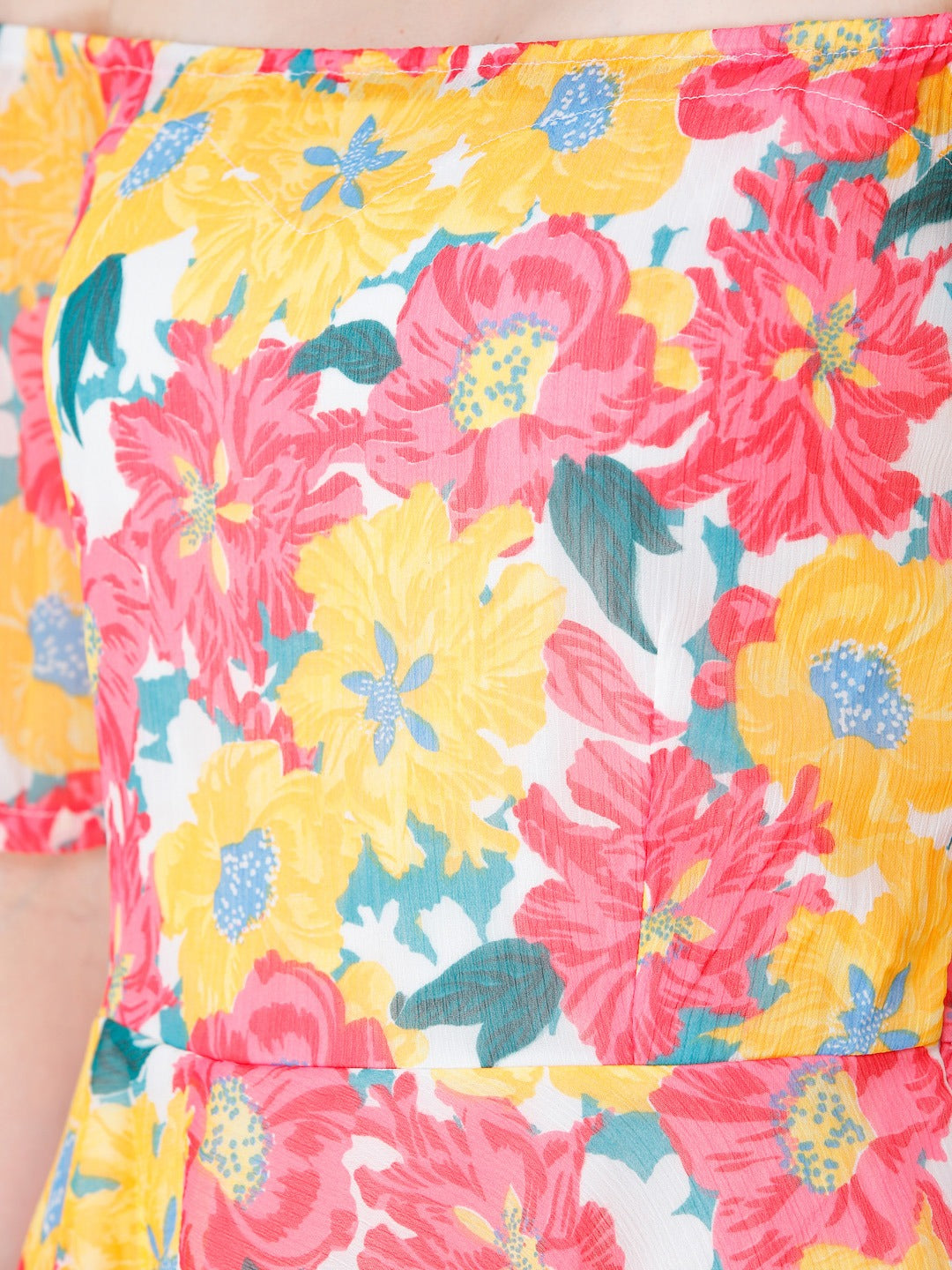 Multicoloured Floral Print Off Shoulder Dress