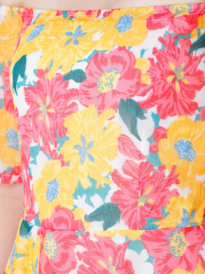 Multicoloured Floral Print Off Shoulder Dress
