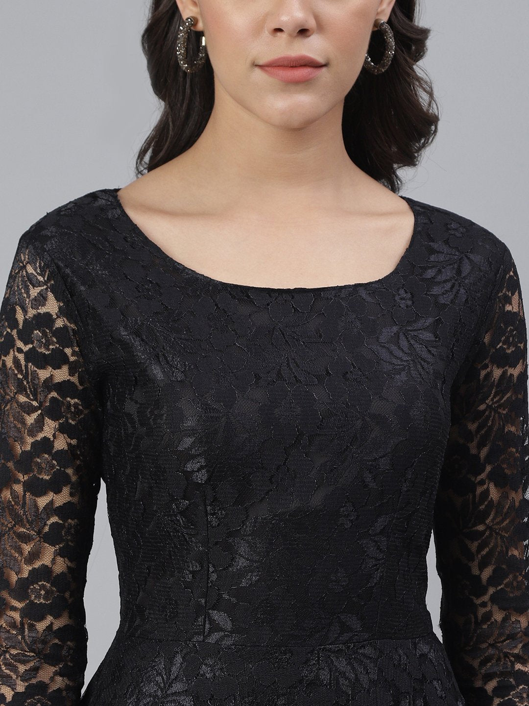 SCORPIUS Black Flared Printed maxi Dress