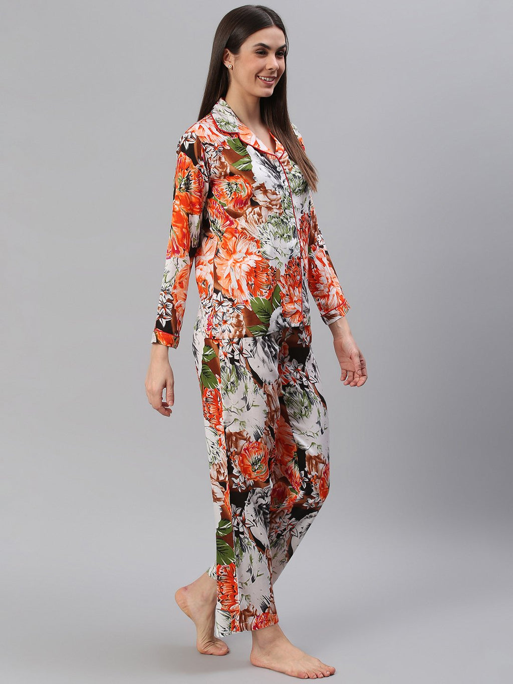 Cation Orange Printed Night Suit