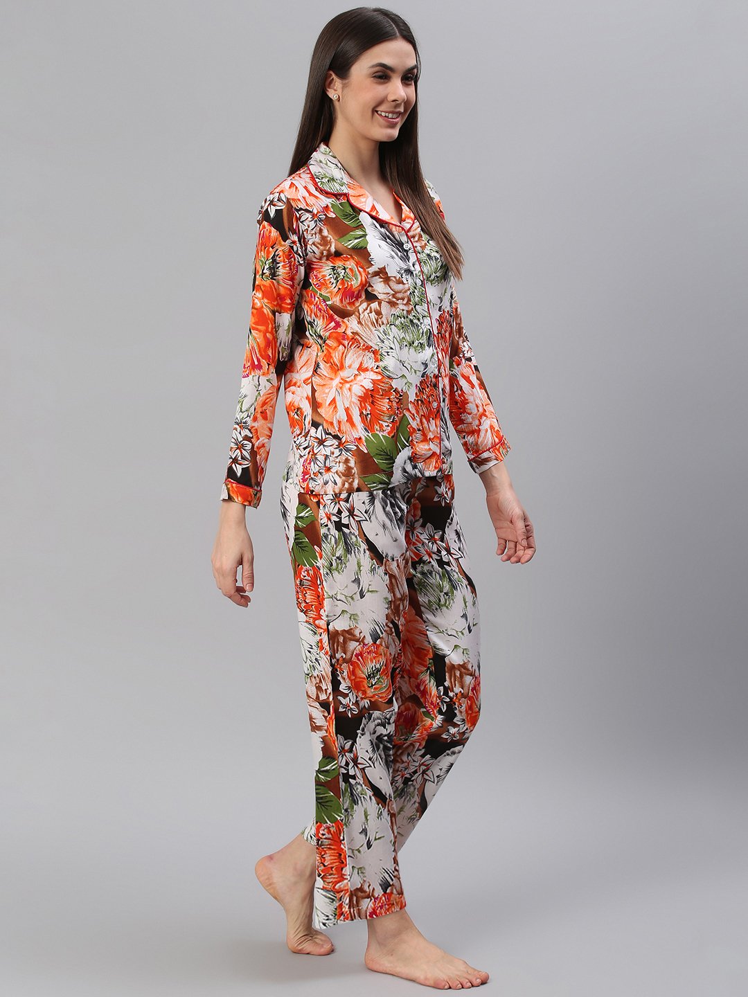 Cation Orange Printed Night Suit