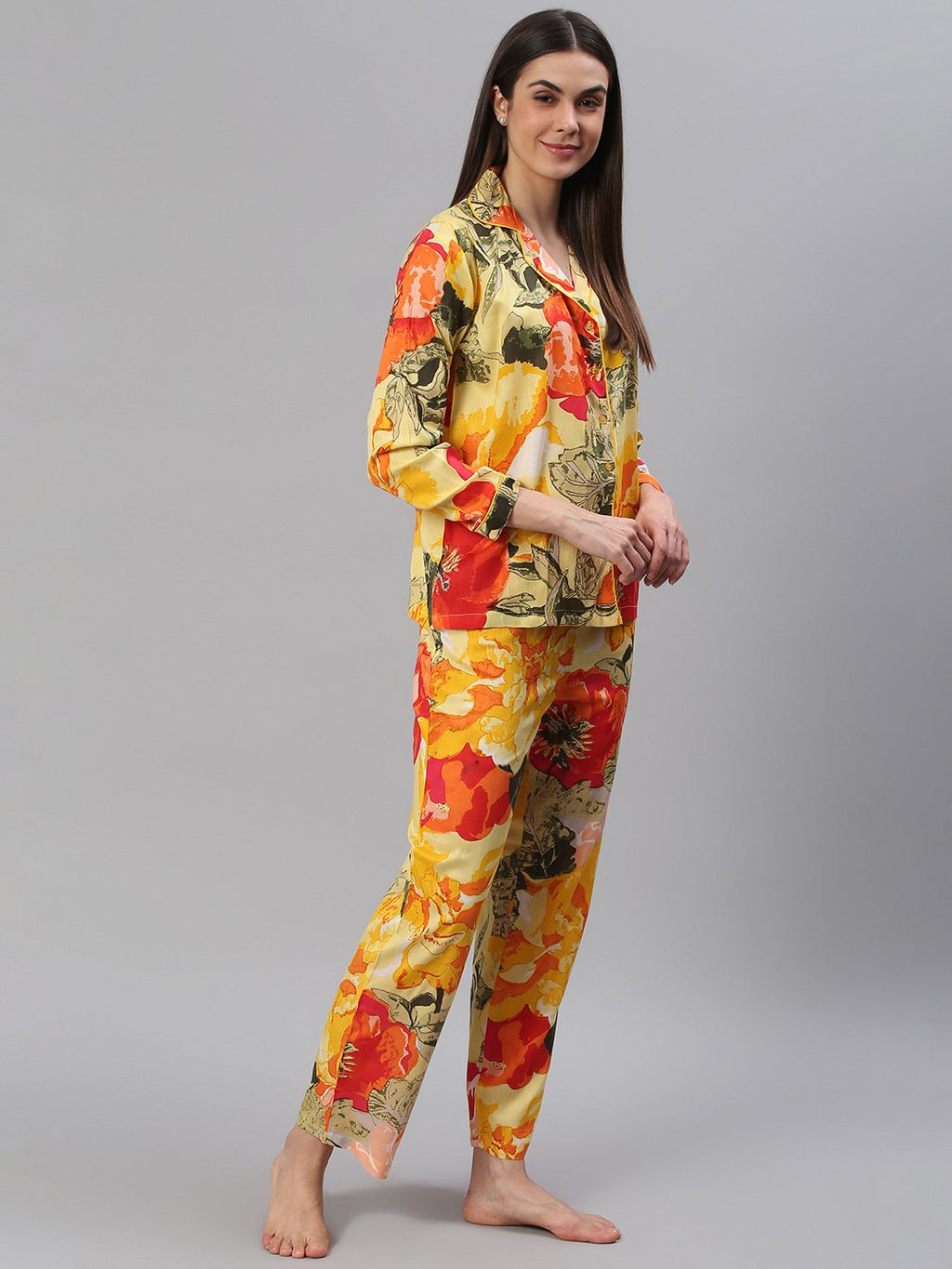 Cation Yellow Floral Night Suit