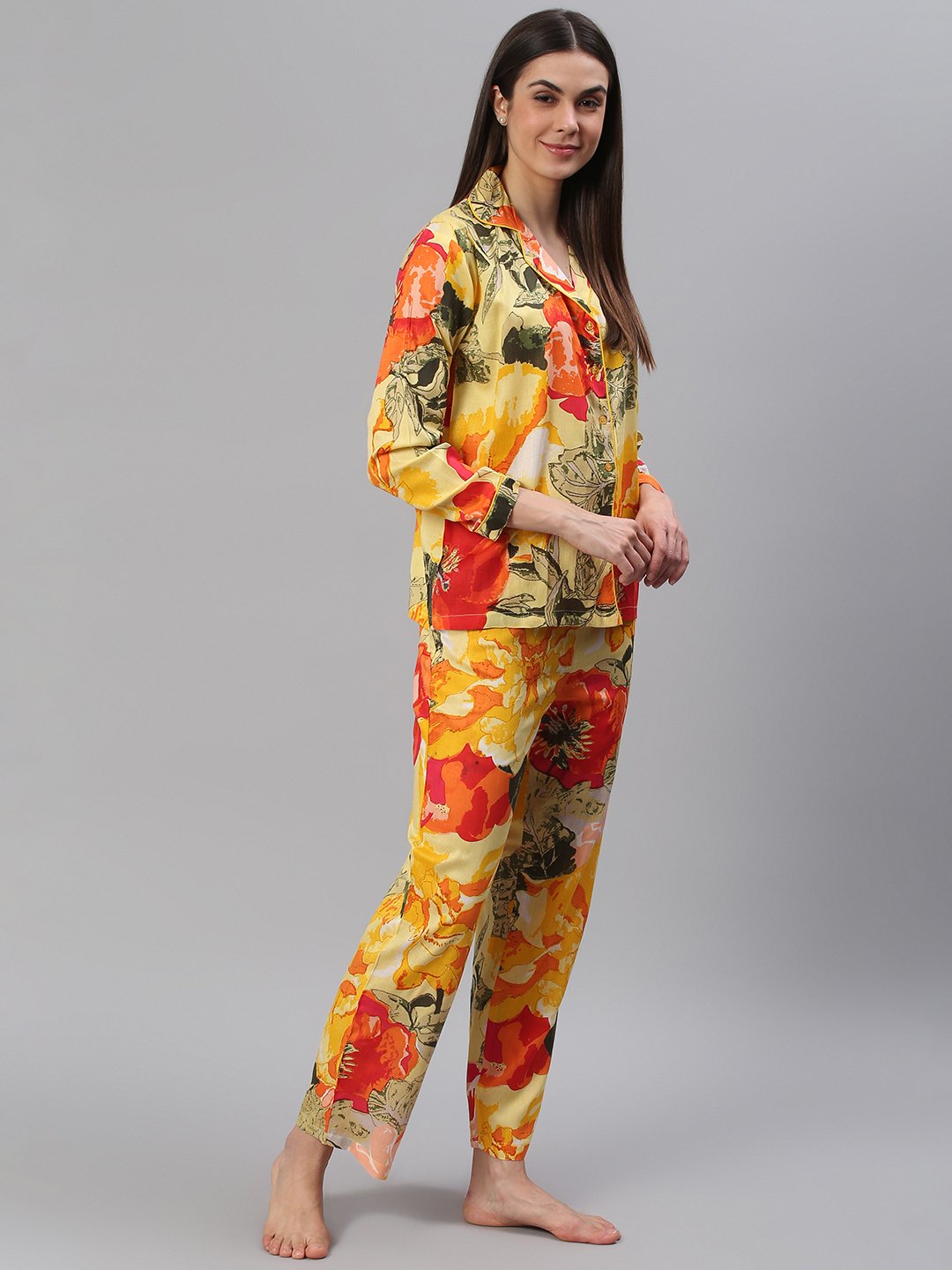 Cation Yellow Floral Night Suit