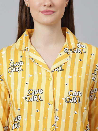 Cation Yellow Printed Night Suit