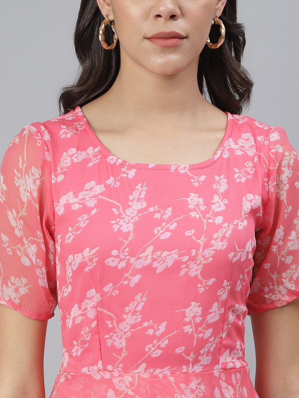 SCORPIUS Pink Flared Printed maxi Dress