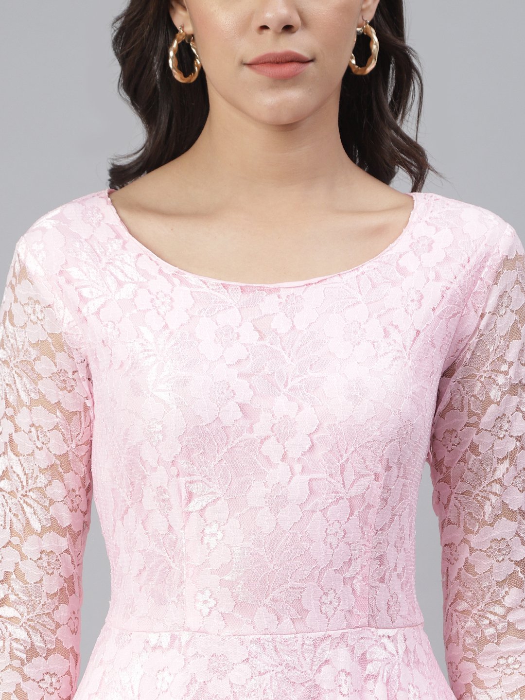 SCORPIUS Pink Flared Printed maxi Dress