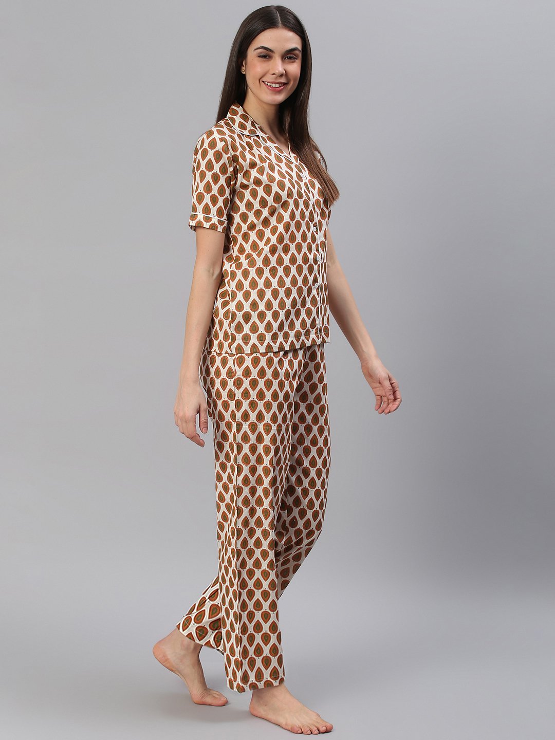 Cation Brown Printed Night Suit