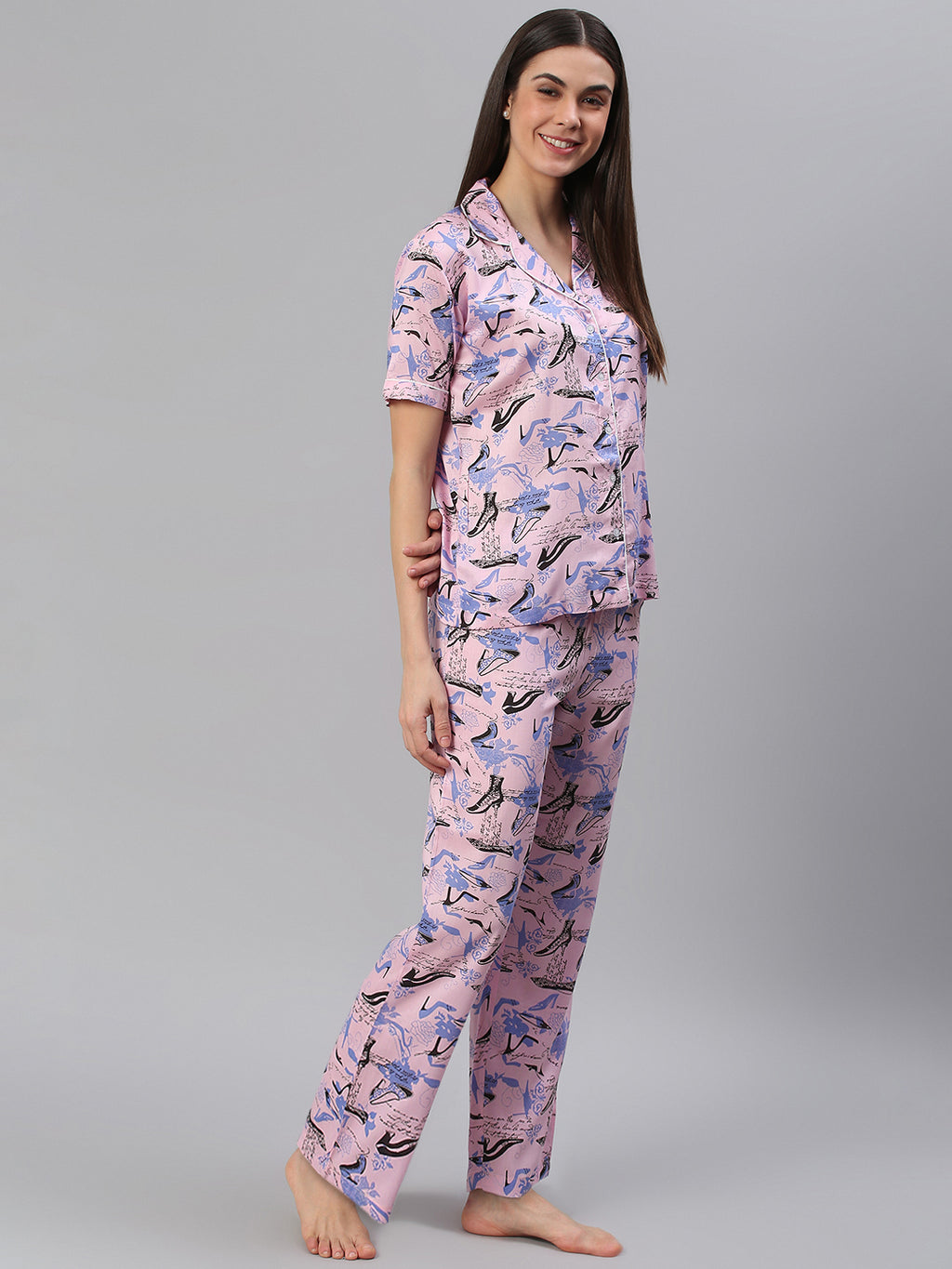 Cation Pink Printed Night Suit
