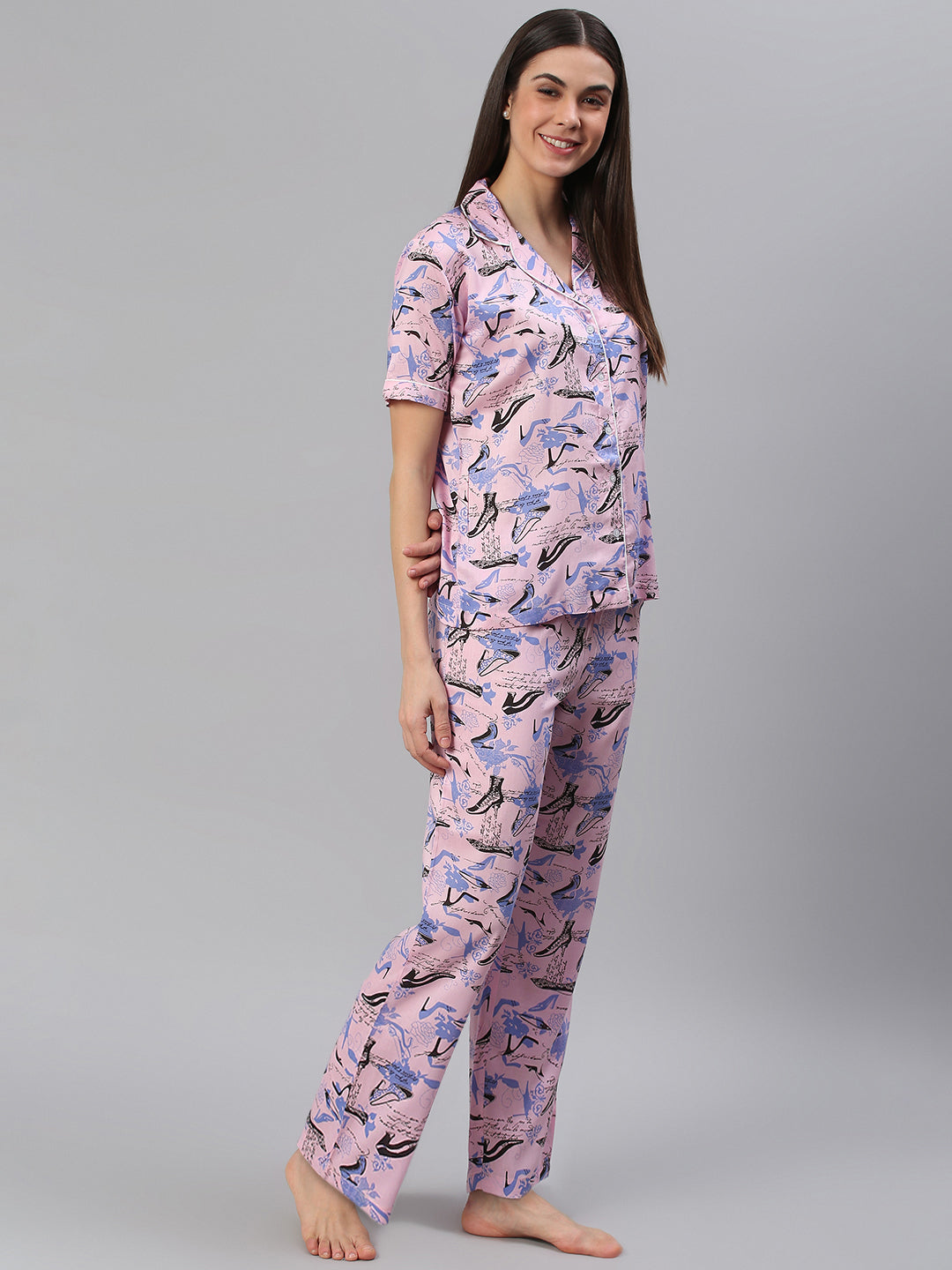 Cation Pink Printed Night Suit
