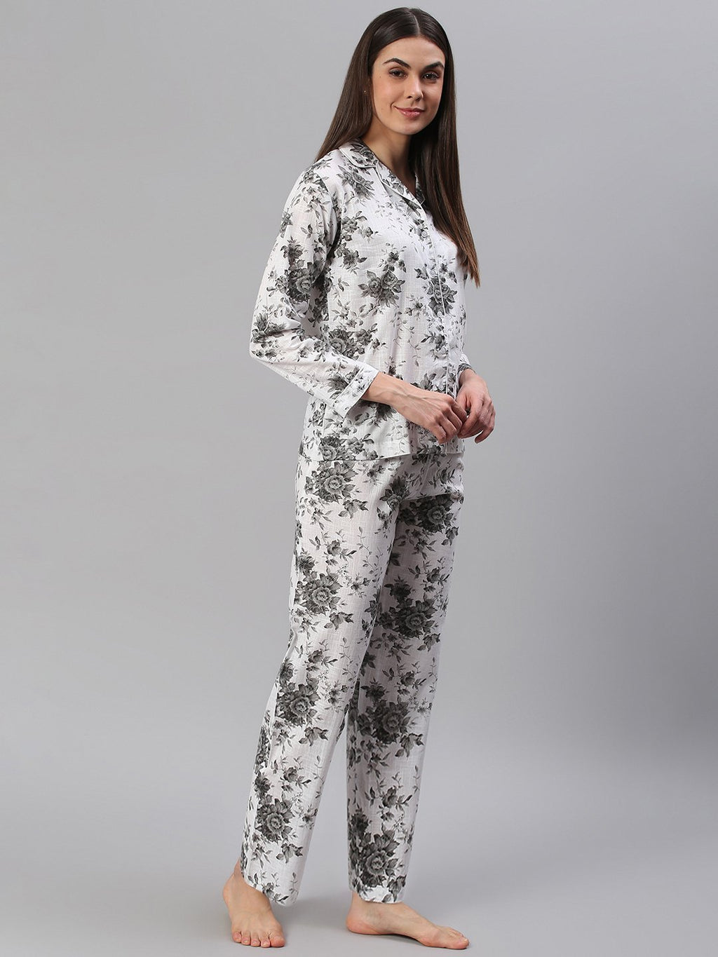 Cation White Floral Night Suit