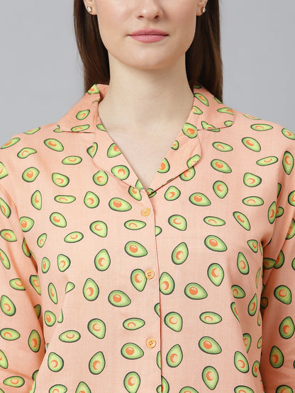 Cation Peach Printed Night Suit