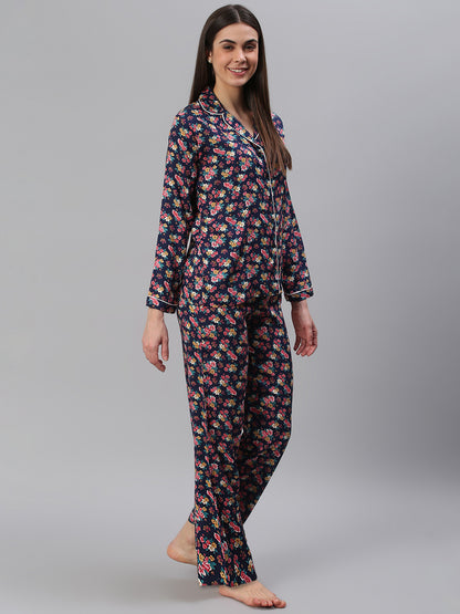 Cation Navy Floral Print Night Suit