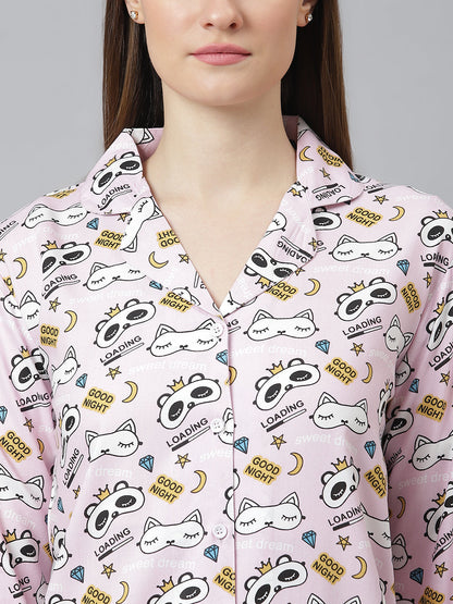 Cation Pink Printed Night Suit