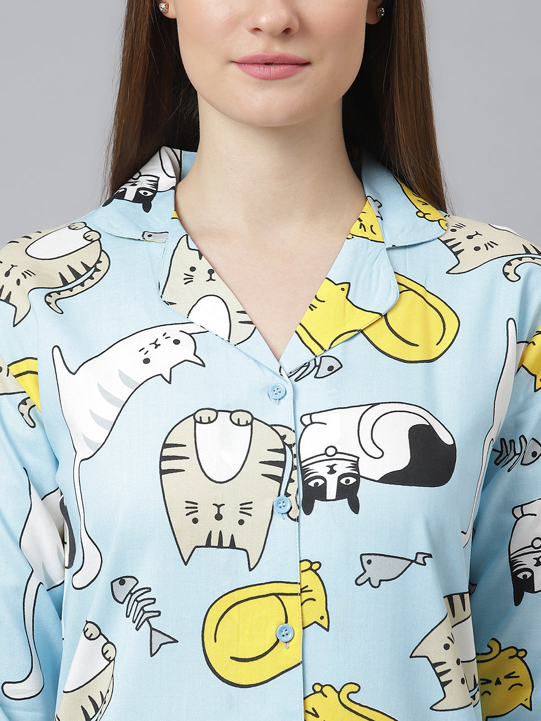 Cation Blue Printed Night Suit