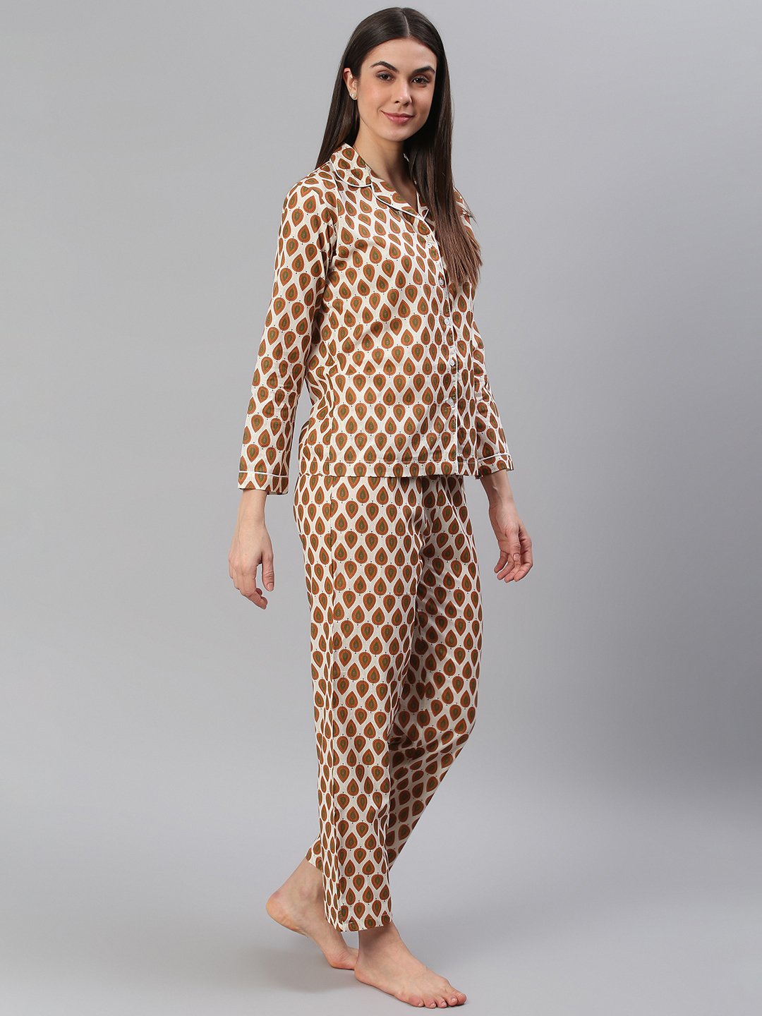 Cation Brown Printed Night Suit