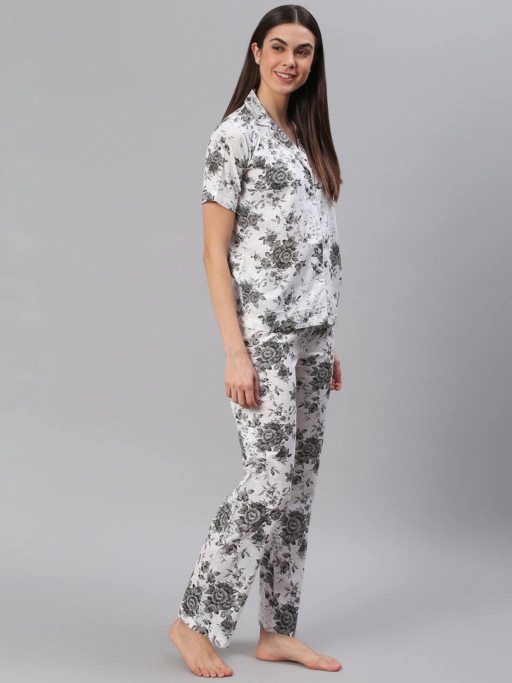 Cation White Floral Night Suit