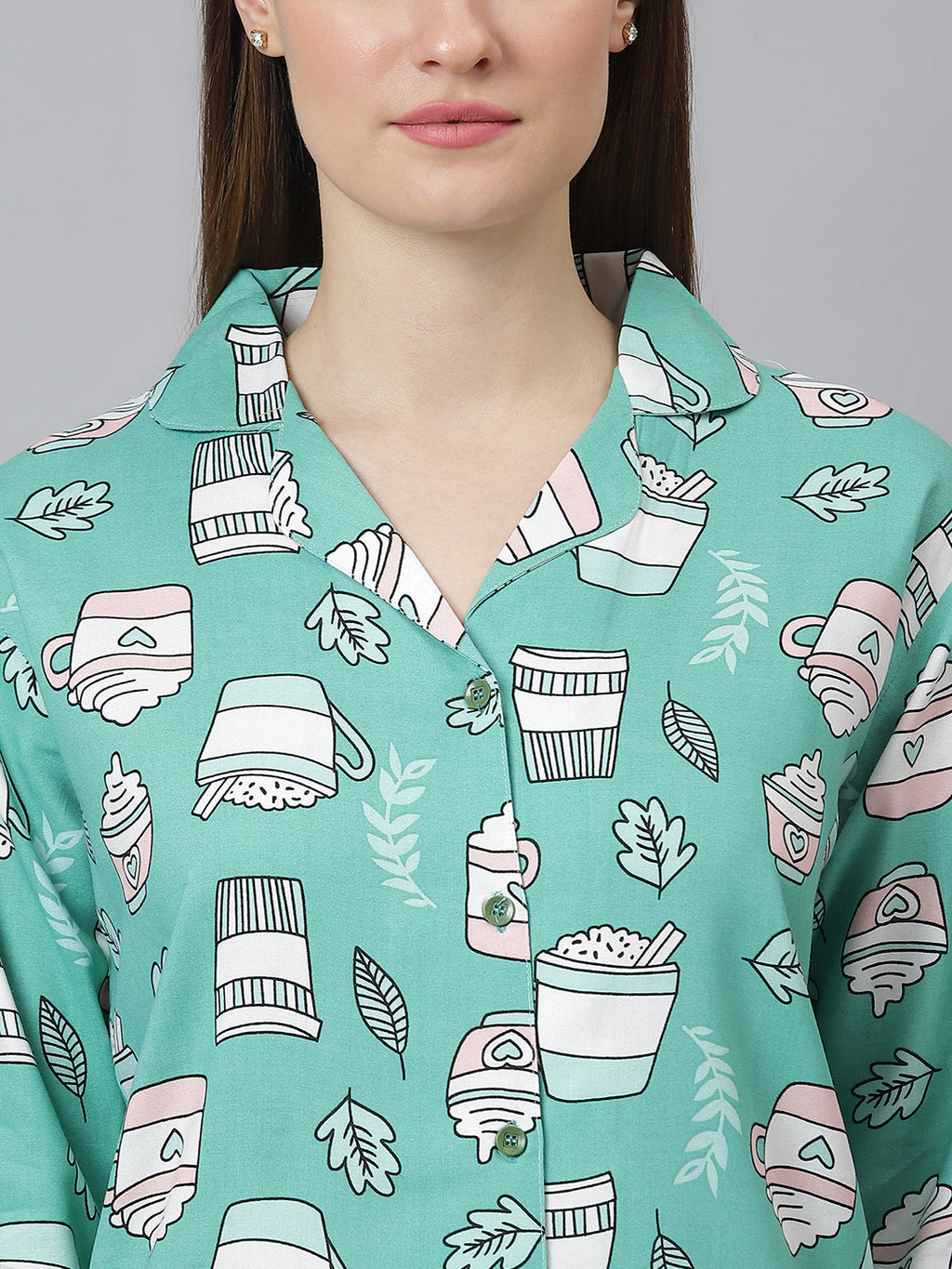Cation Green Printed Night Suit