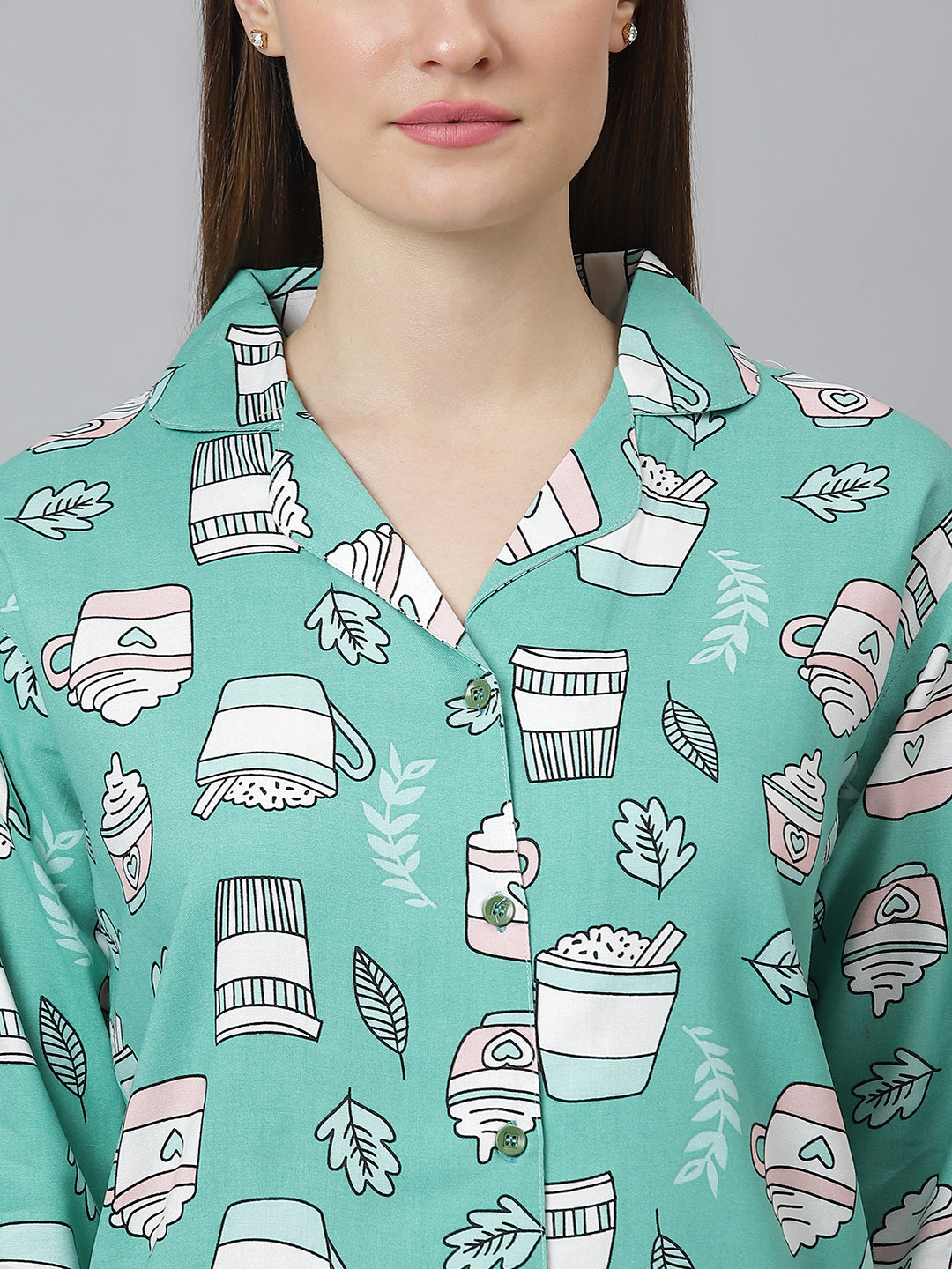 Cation Green Printed Night Suit