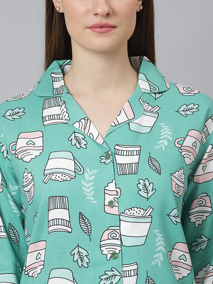 Cation Green Printed Night Suit