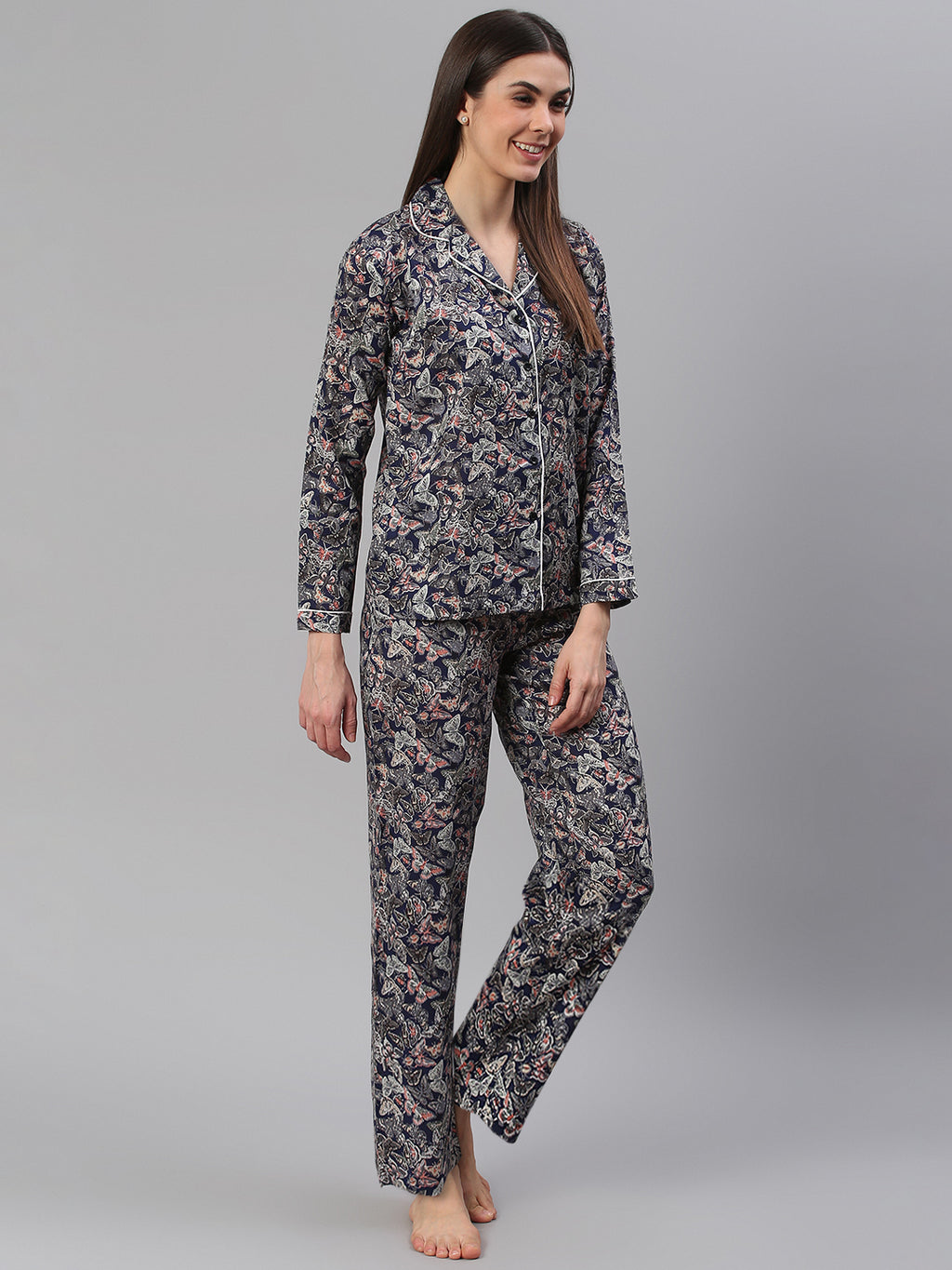 Cation Navy Printed Night Suit