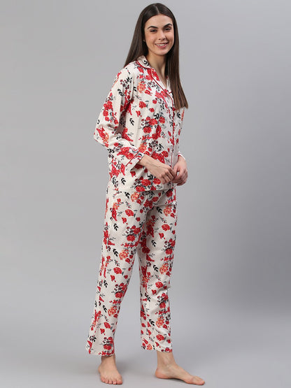 Cation White Floral Night Suit