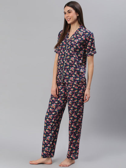 Cation Navy Floral Print Night Suit