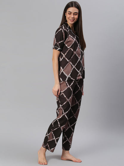 Cation Brown Printed Night Suit