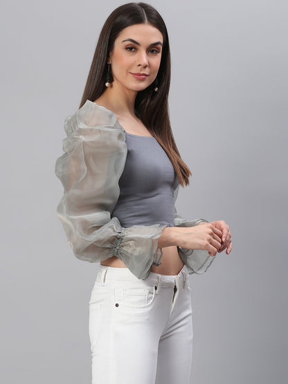 Grey Puff Sleeve Top