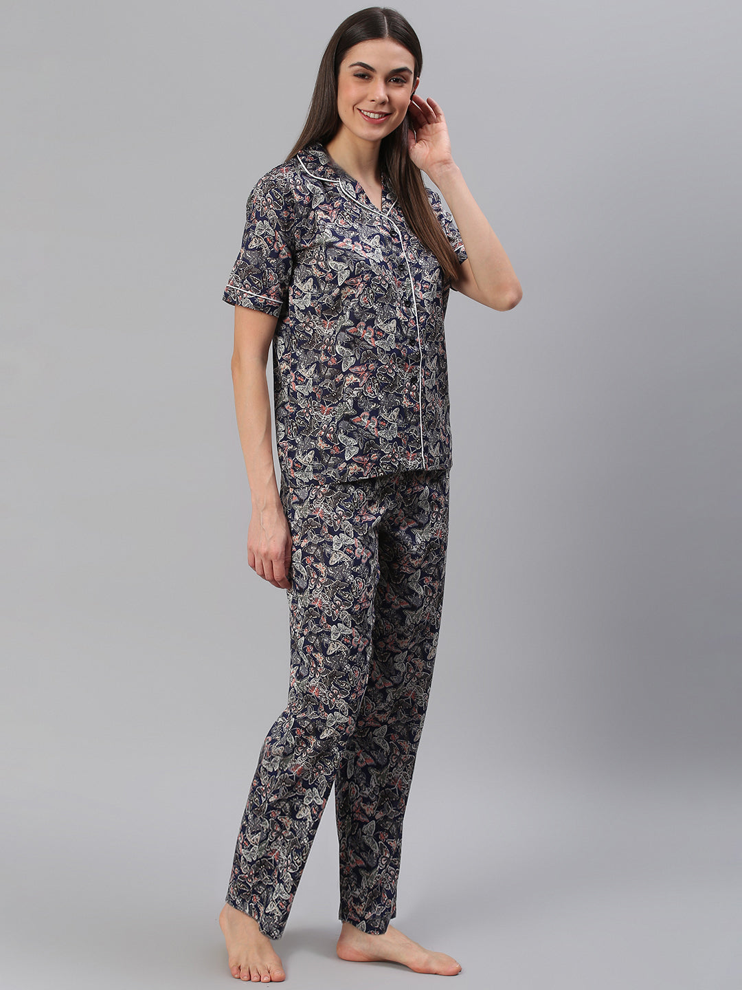 Cation Navy Printed Night Suit