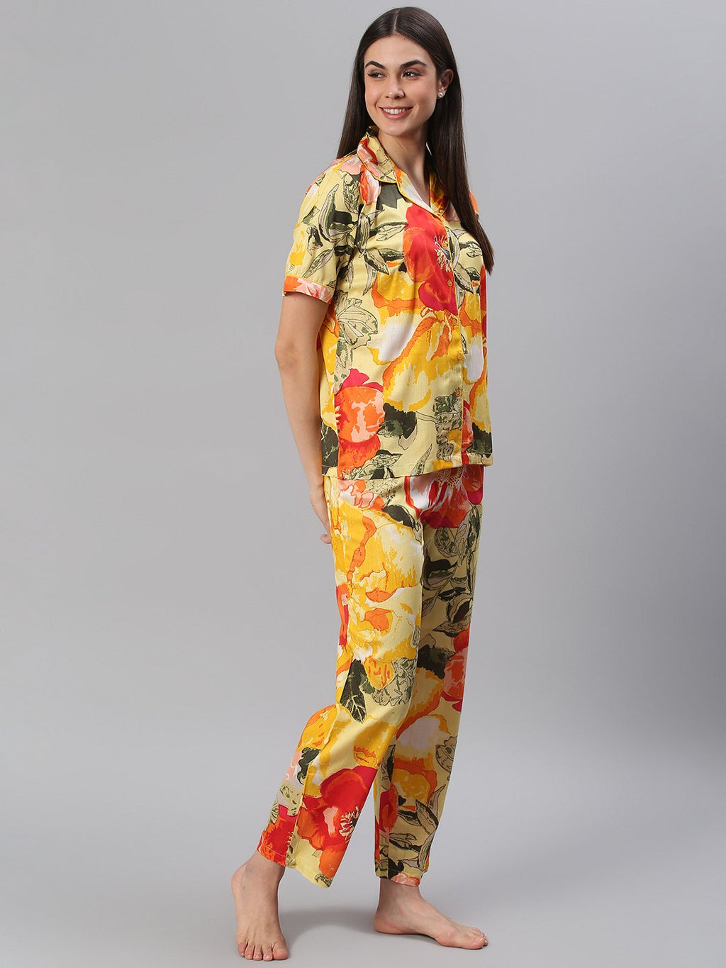 Cation Yellow Floral Night Suit