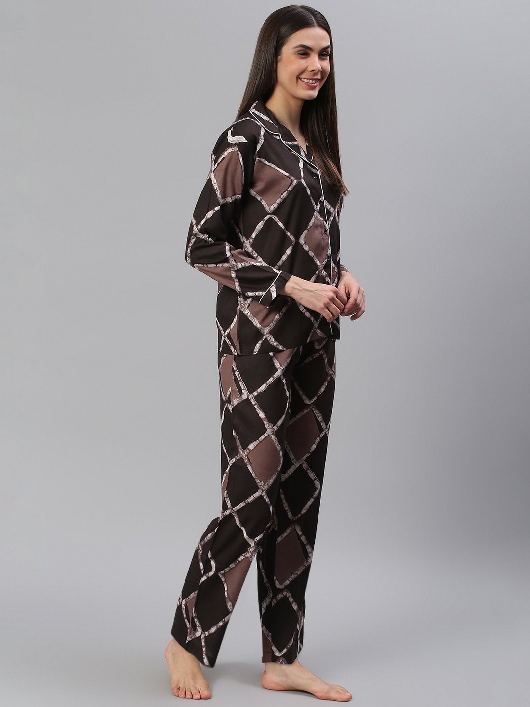 Cation Brown Printed Night Suit
