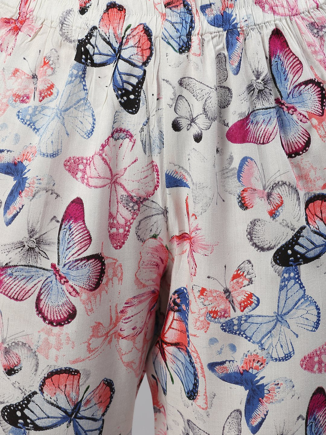 Cation White Butterfly Print Night Suit