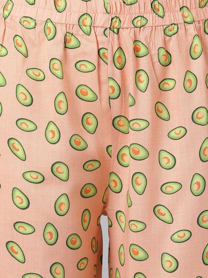 Cation Peach Printed Night Suit