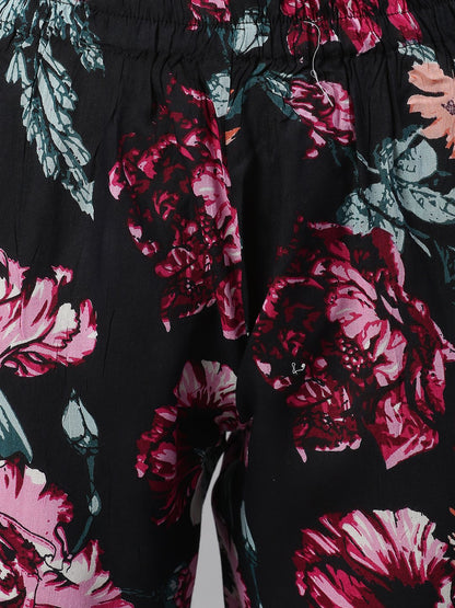 Cation Black Floral Night Suit