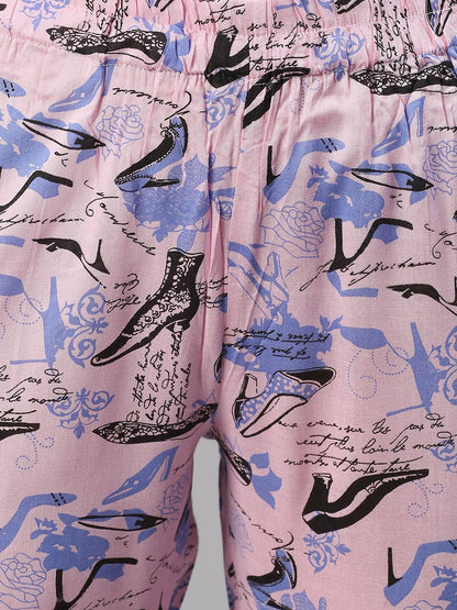 Cation Pink Printed Night Suit