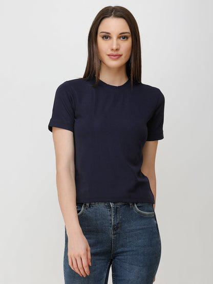 SCORPIUS Women Navy Blue Solid Top