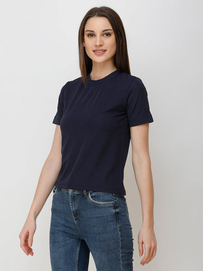 SCORPIUS Women Navy Blue Solid Top