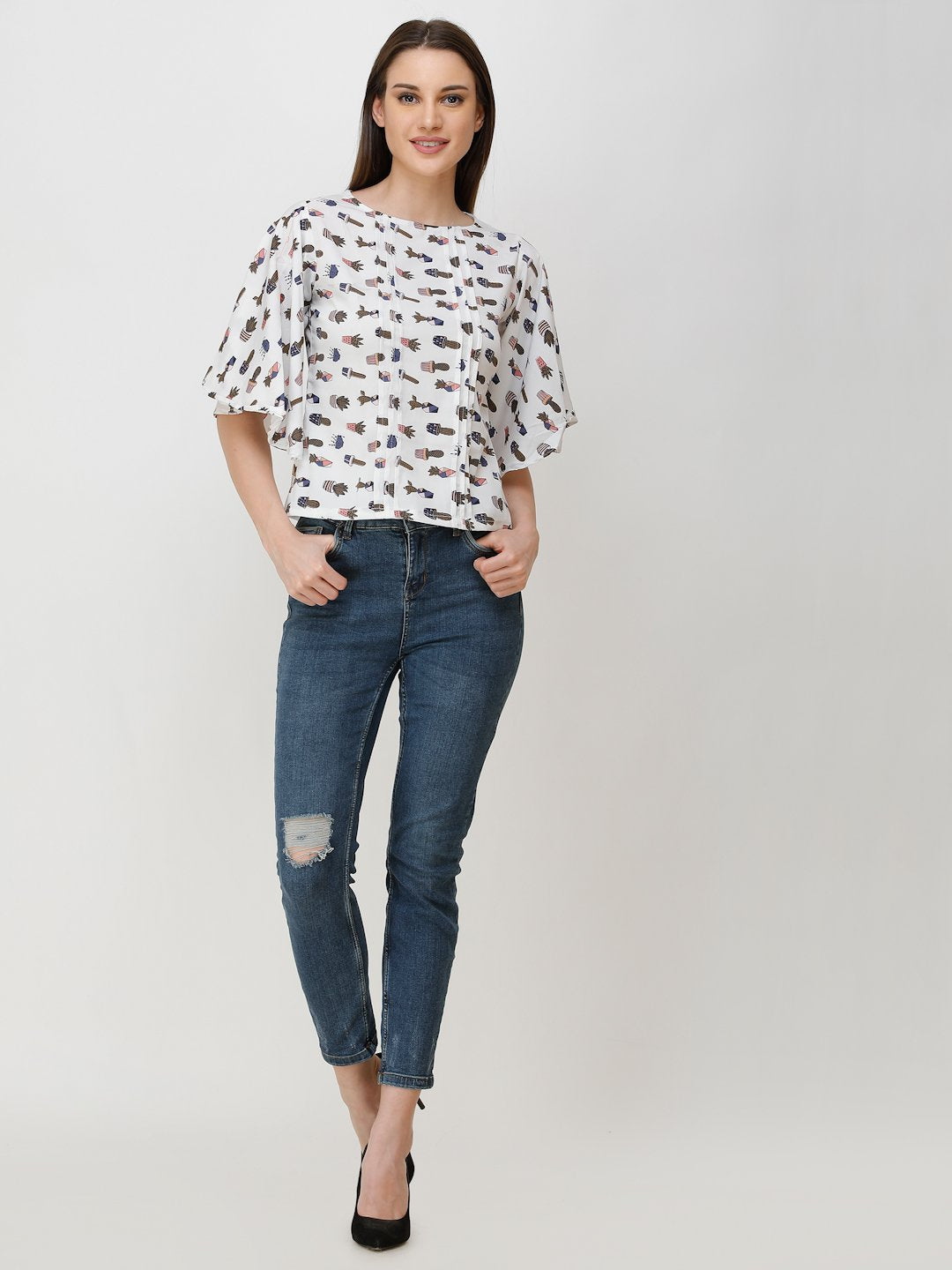 White Printed Top