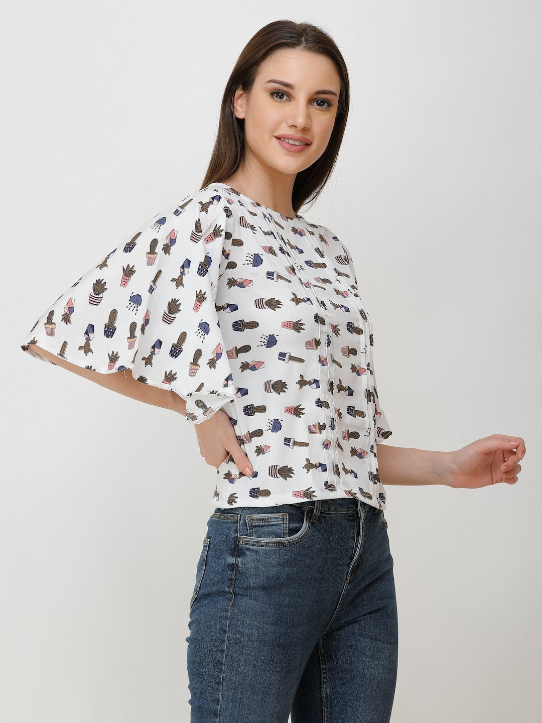 White Printed Top