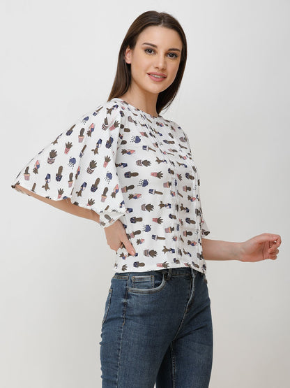 White Printed Top