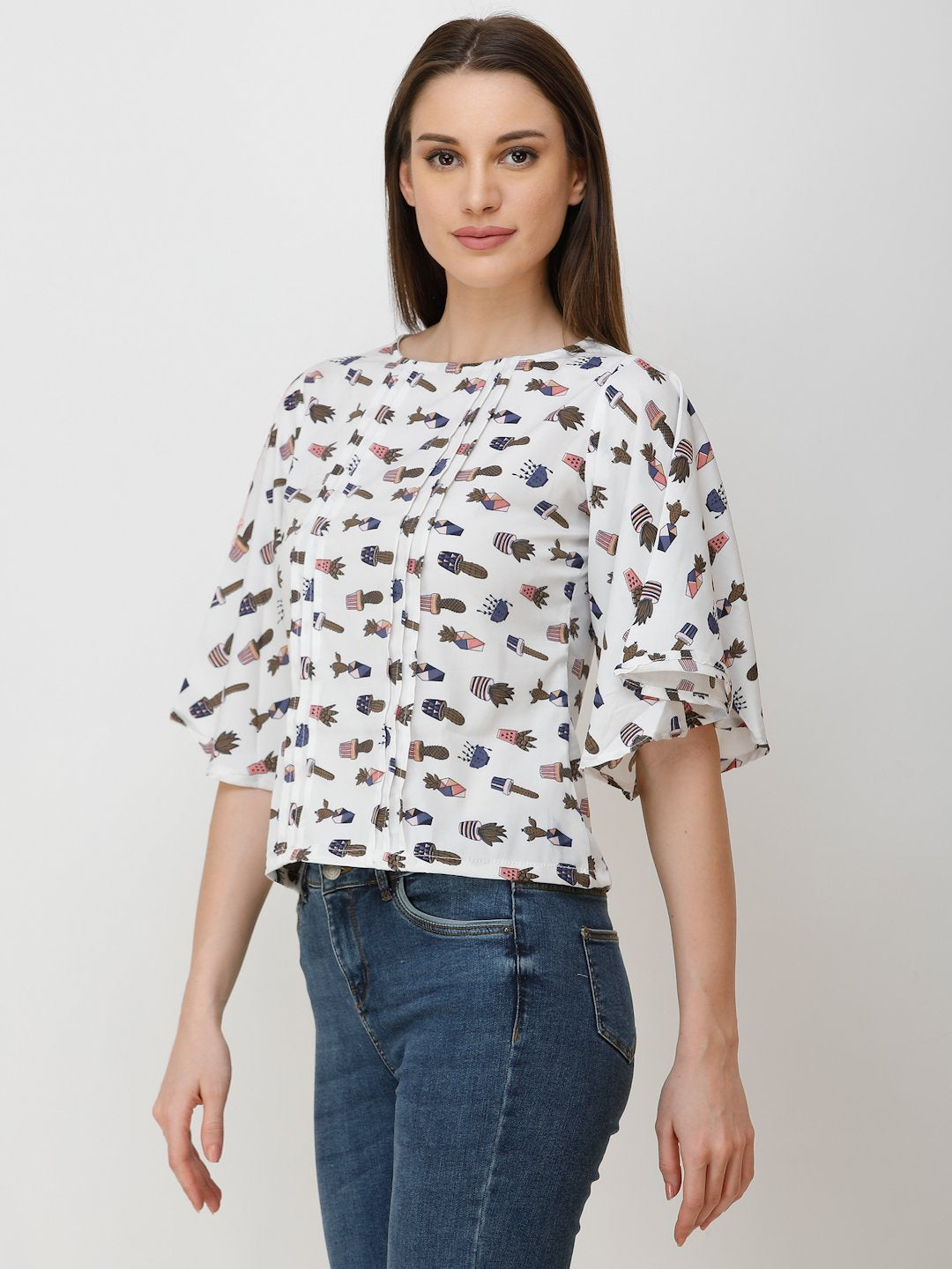 White Printed Top